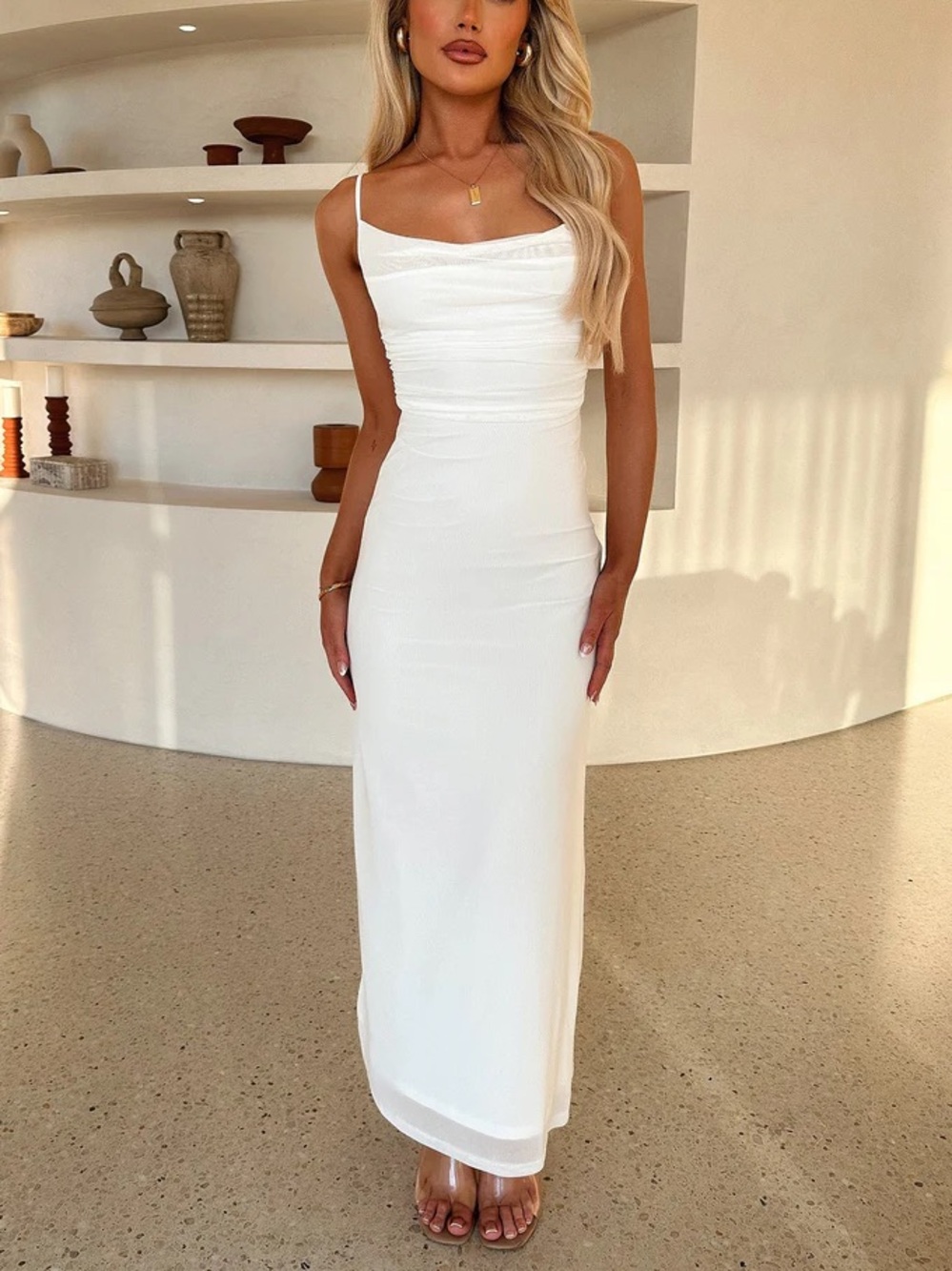 Nadine Lace-Up Back Maxi Dress - White - Picture 2 of 6